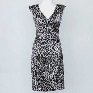 Cache Women's Leopard Animal Print Dress - Size 0 Silver/Black